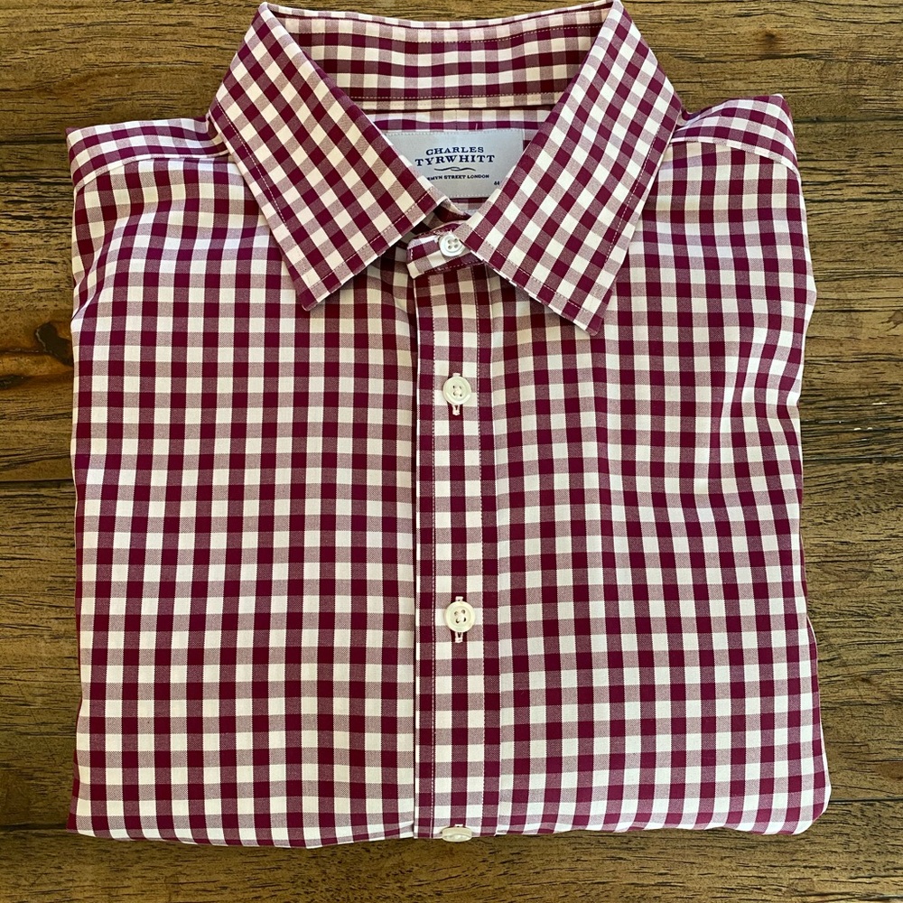 Charles Tyrwhitt Red and White Check Dress Shirt
